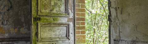...Porte moisie d&rsquo;une maison abandonn&eacute;e en for&ecirc;t de Rambouillet...