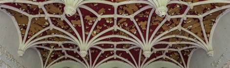 ...Le salon rouge du château de Noisy Miranda avec son plafond original....