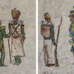Diptyque de dessins de soldats belges en conversation au Fort de la Chartreuse