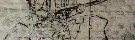 ...Soldat belge en arme dessiné sur un mur du fort de la Chartreuse...
