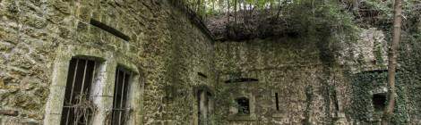 ...Mur d’escarpe vu depuis les douves du Fort du Haut Buc....
