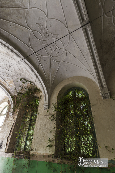 Voutes et lierre grimpant au mur au monastère de Mechelen