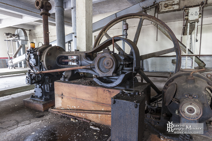 Machine à vapeur et volant de transmission du mouvement circulaire