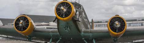 ...Arriv&eacute;e du Junkers Ju 52 au mus&eacute;e de l&rsquo;Air et de l&rsquo;Espace du Bourget pour l&rsquo;inauguration du hall de la seconde guerre mondiale....