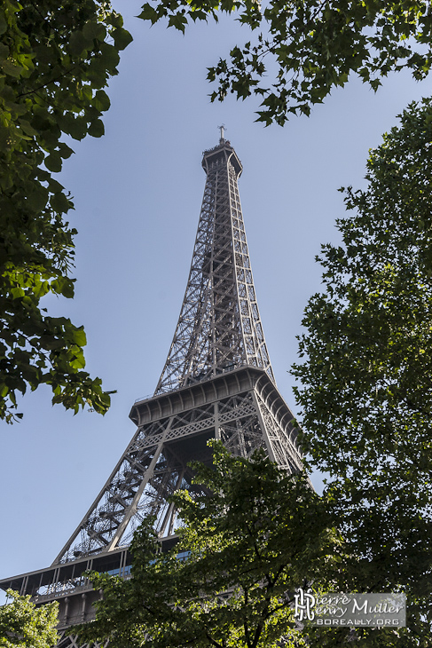 Tour Eiffel dans son écrin de verdure du Champs de Mars à Paris