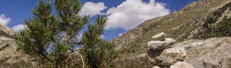 ...Cairn sur un chemin de montagne dans les Pyrénées espagnoles....