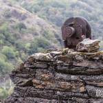 Poulie rouillée d'une usine de traitement de minerais de fer en Espagne