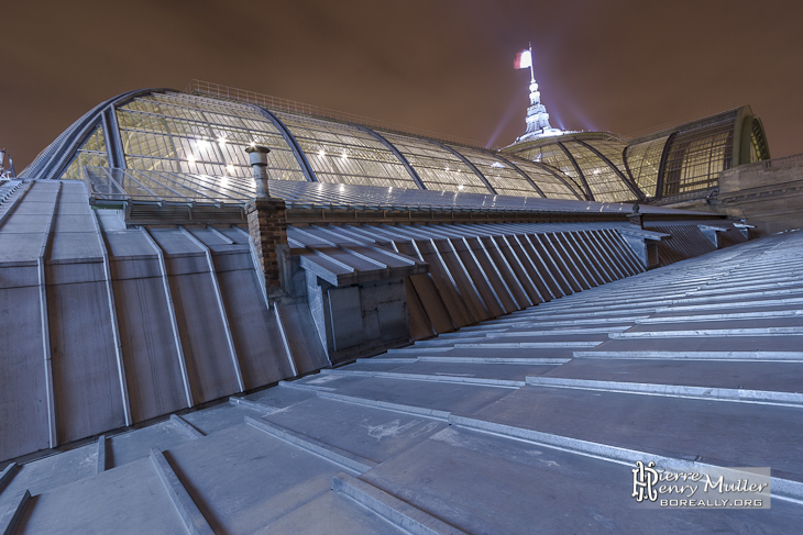 La verrière du Grand-Palais de nuit depuis sa base