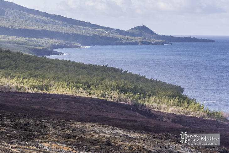 Cheminement des différentes coulées de lave vers l'océan à la Réunion